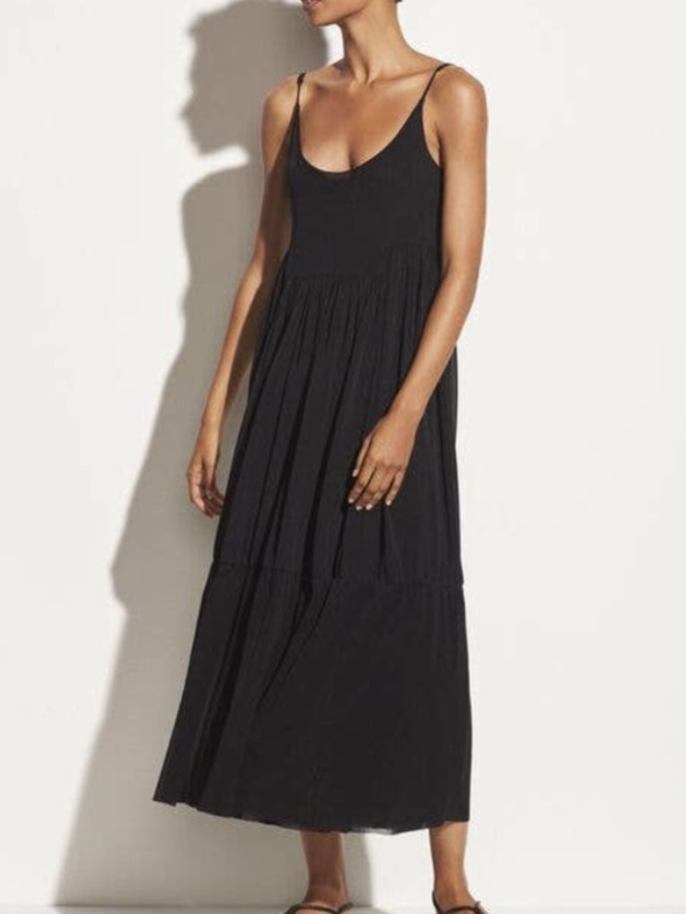 Vince Gathered Cami Midi Maxi Dress Black Mesh Extra Large